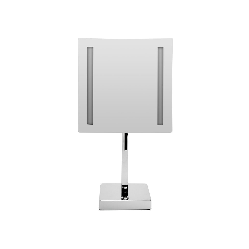 Polished Chrome Tabletop Square 8" 5x Magnifying Cosmetic Mirror with Light. Picture 5