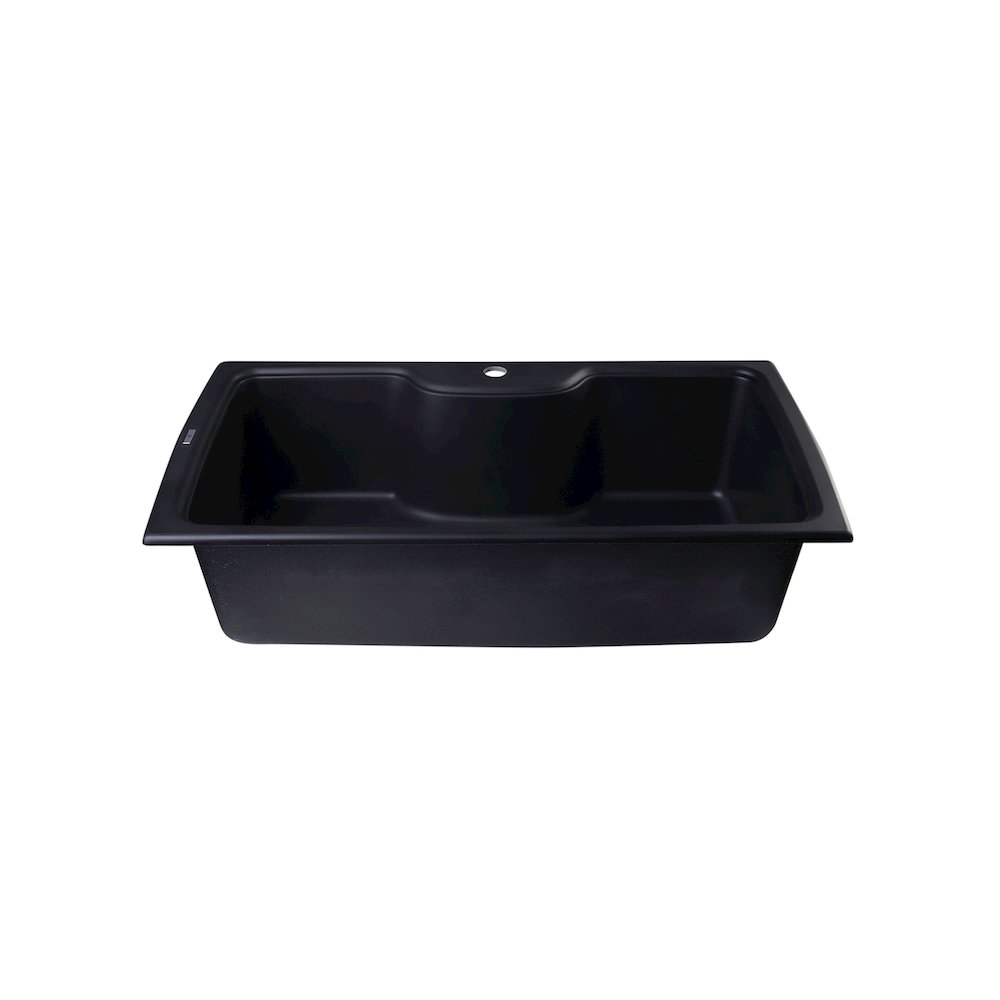 Black 35" Drop-In Single Bowl Granite Composite Kitchen Sink. Picture 6