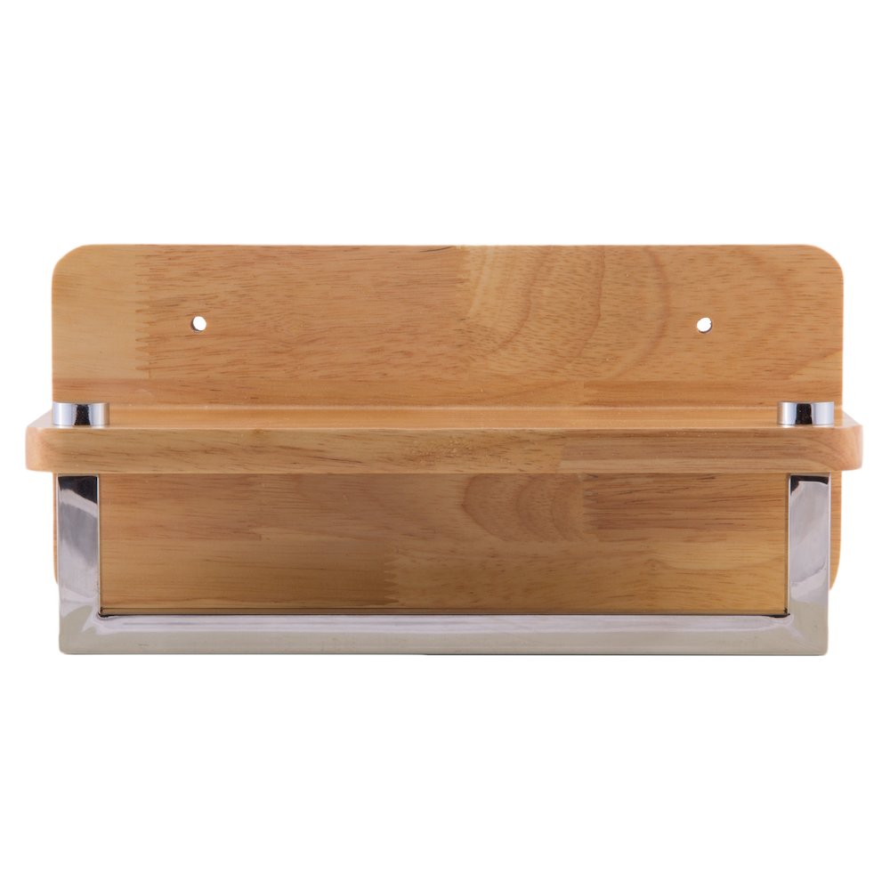 12" Small Wooden Shelf with Chrome Towel Bar Bathroom Accessory. Picture 2