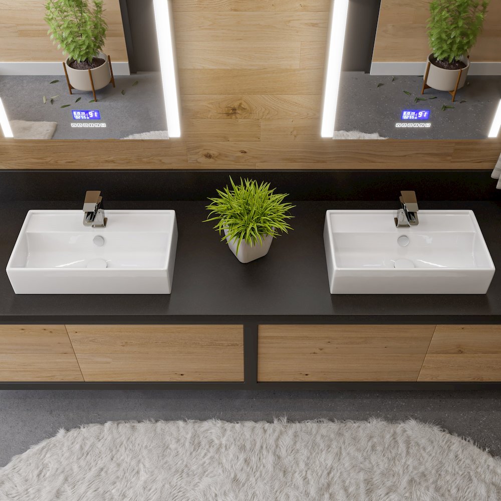 White 22" Rectangular Wall Mounted Ceramic Sink with Faucet Hole. Picture 3