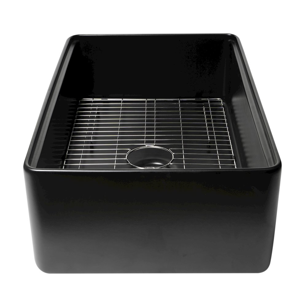 Black Matte Workstation 33" x 20" Single Bowl Step Rim Fireclay Farm Sink. Picture 7