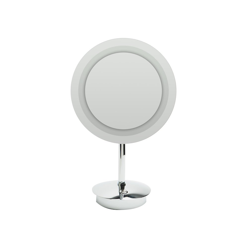 Polished Chrome Tabletop Round 9" 5x Magnifying Cosmetic Mirror with Light. Picture 2
