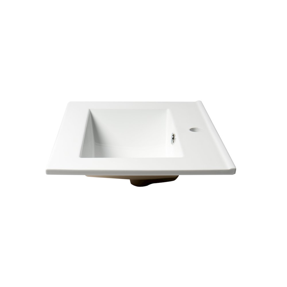 White 25" Rectangular Drop In Ceramic Sink with Faucet Hole. Picture 6