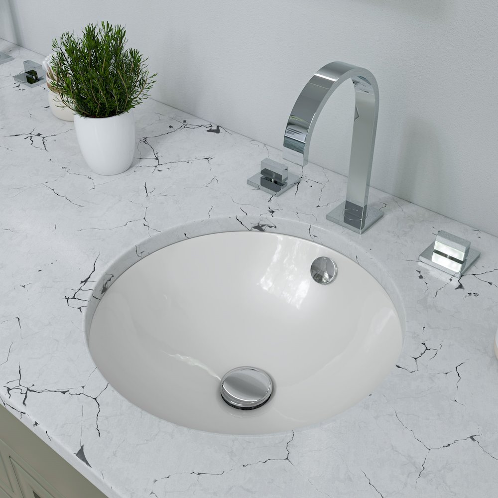 White 17" Round Undermount Ceramic Sink. Picture 2