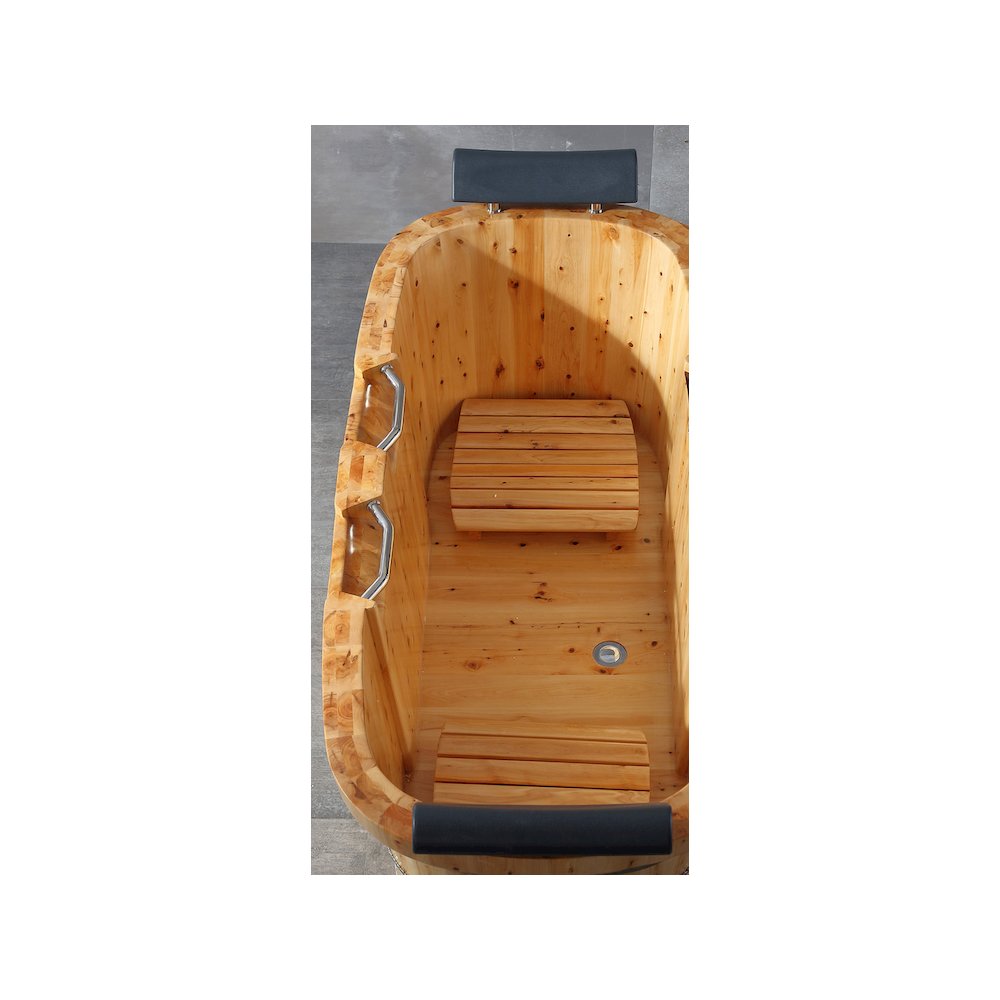 65" 2 Person Free Standing Cedar Wooden Bathtub with Fixtures & Headrests. Picture 7
