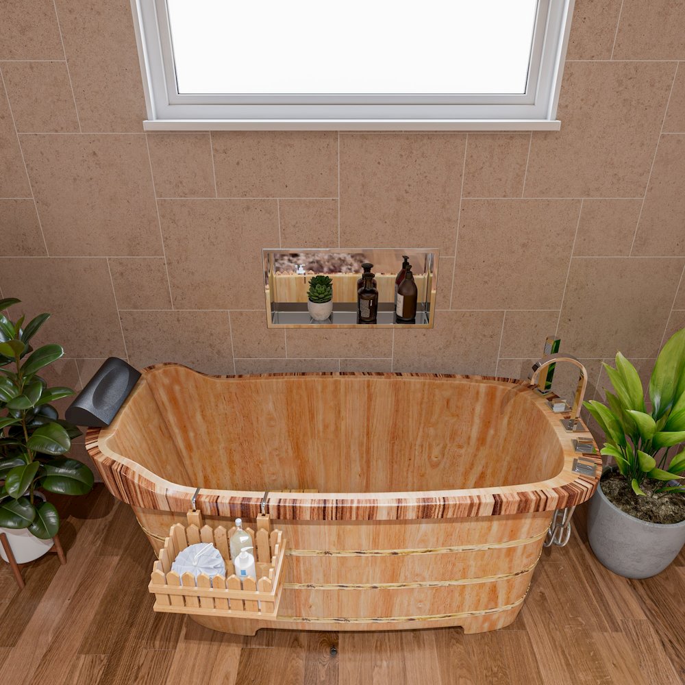 59" Free Standing Wooden Bathtub with Chrome Tub Filler. Picture 4