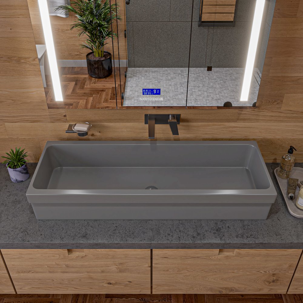 48" Grey Matte Above Mount Fireclay Bathroom Trough Sink. Picture 5