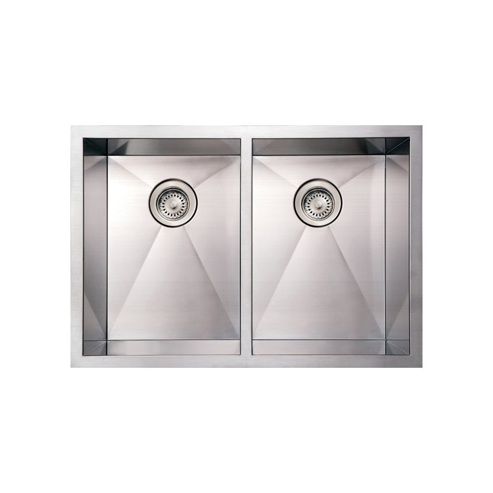 Noah's Collection Brushed Stainless Steel Commercial Double Bowl Undermount Sink. Picture 1