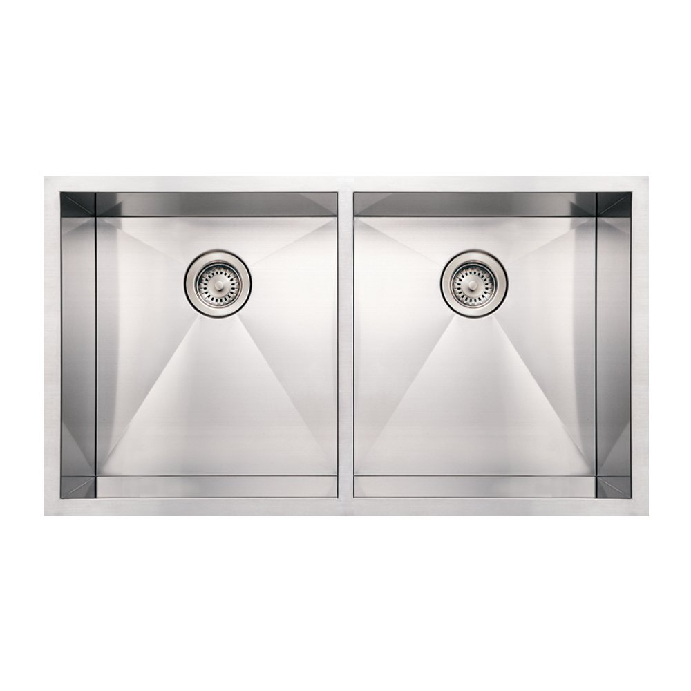 Noah's Collection Brushed Stainless Steel Commercial Double Bowl Undermount Sink. Picture 1