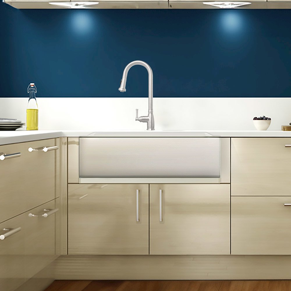 Brushed Stainless Steel Commercial Single Bowl Front Apron Sink. Picture 3