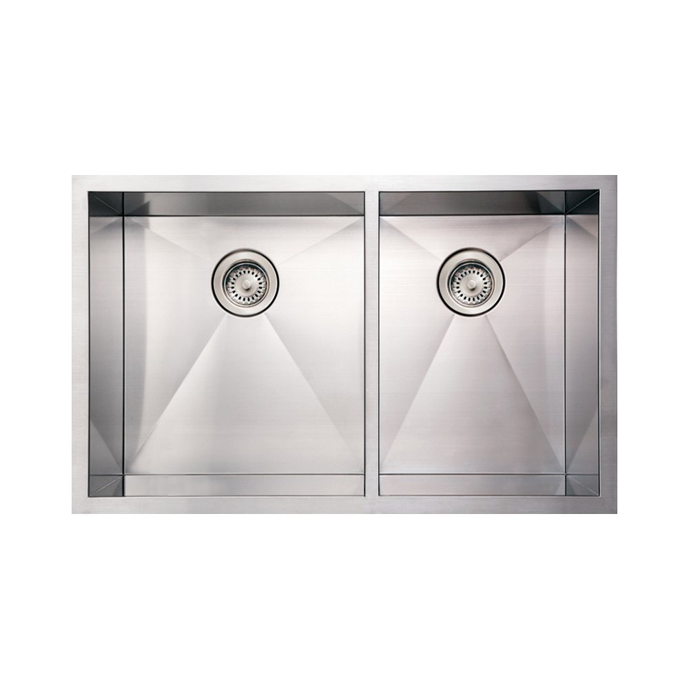 Noah's Collection Brushed Stainless Steel Commercial Double Bowl Undermount Sink. Picture 1