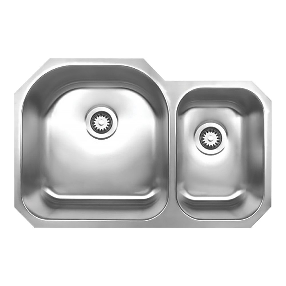 Noah's Collection Brushed Stainless Steel Double Bowl Undermount Sink. Picture 1