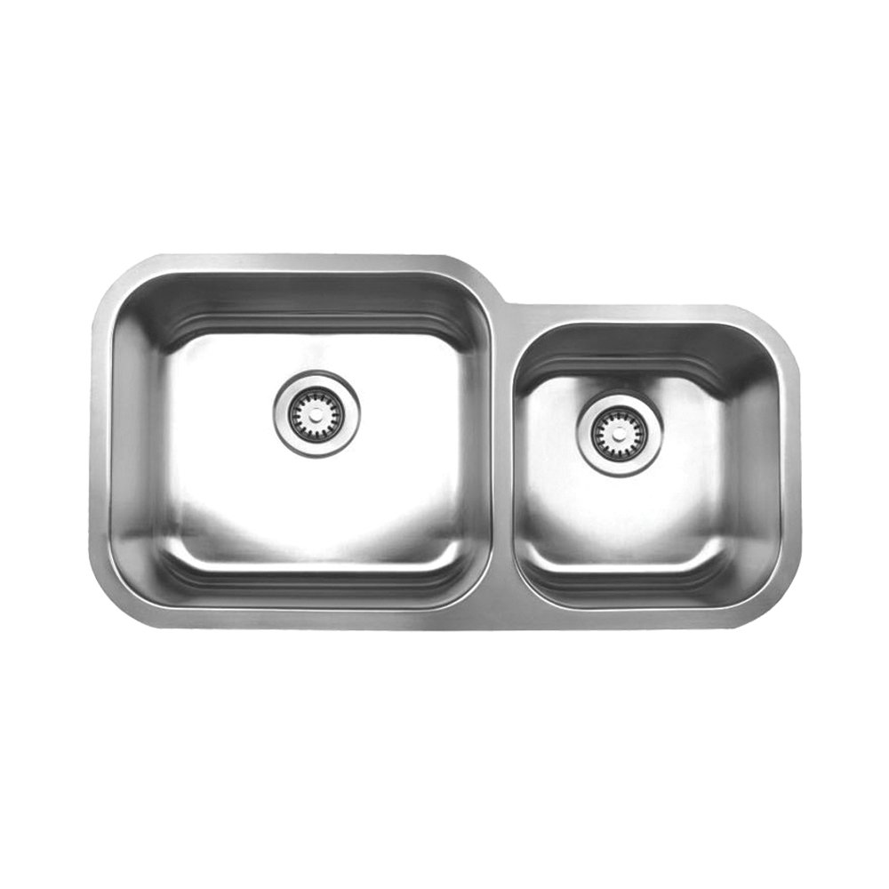 Noah's Collection Brushed Stainless Steel Double Bowl Undermount Sink. Picture 1