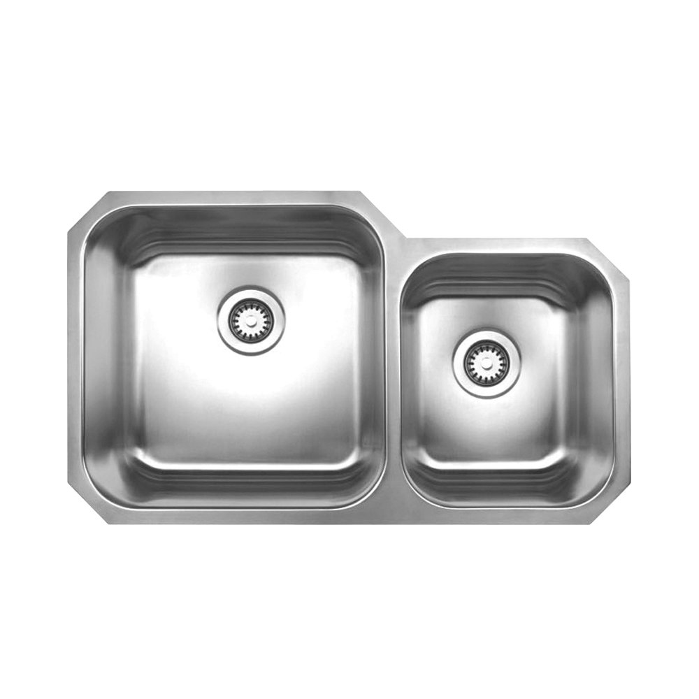 Noah's Collection Brushed Stainless Steel Double Bowl Undermount Sink. Picture 1