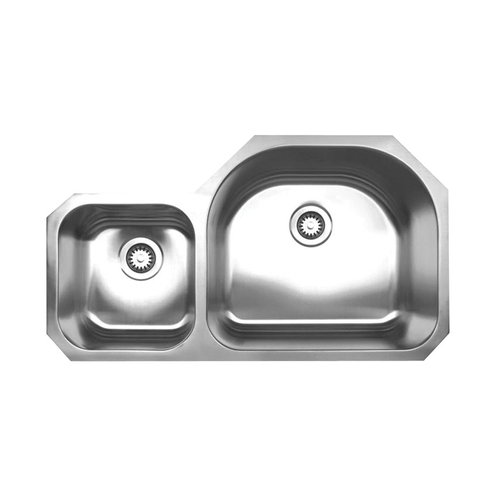 Noah's Collection Brushed Stainless Steel Double Bowl Undermount Sink. Picture 1
