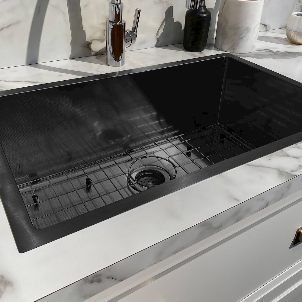 Noah Plus 16 gauge Single Bowl Linen Textured Dual-Mount Sink Set. Picture 5