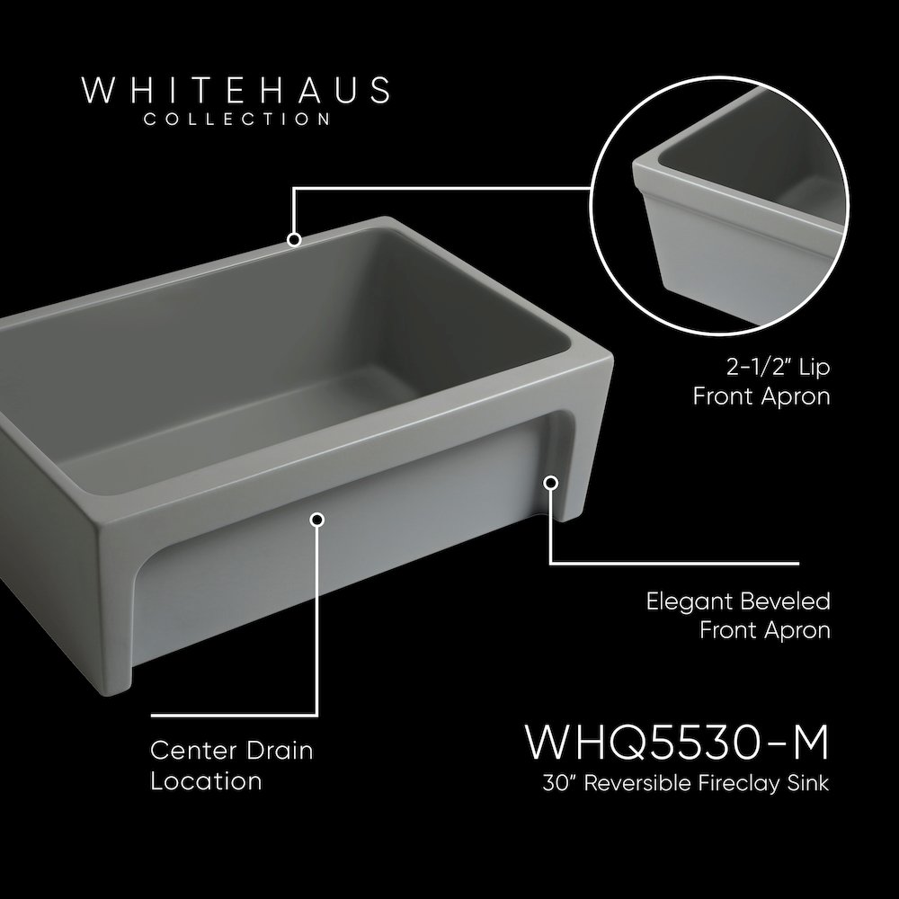 Glencove 30" Reversible Matte Kitchen Fireclay Sink. Picture 4
