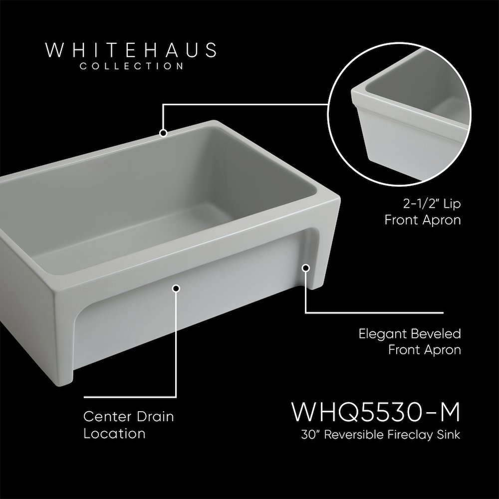 Glencove 30" Reversible Matte Kitchen Fireclay Sink. Picture 4