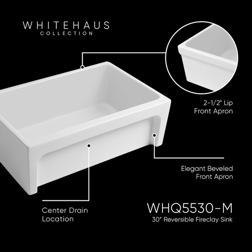Glencove 30" Reversible Matte Kitchen Fireclay Sink. Picture 4