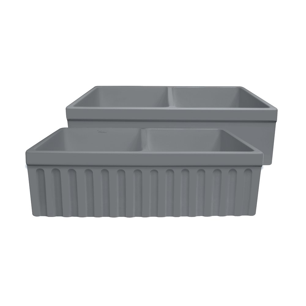 Farmhaus Quatro Alcove Reversible Matte Double Bowl Fireclay Kitchen Sink. Picture 1