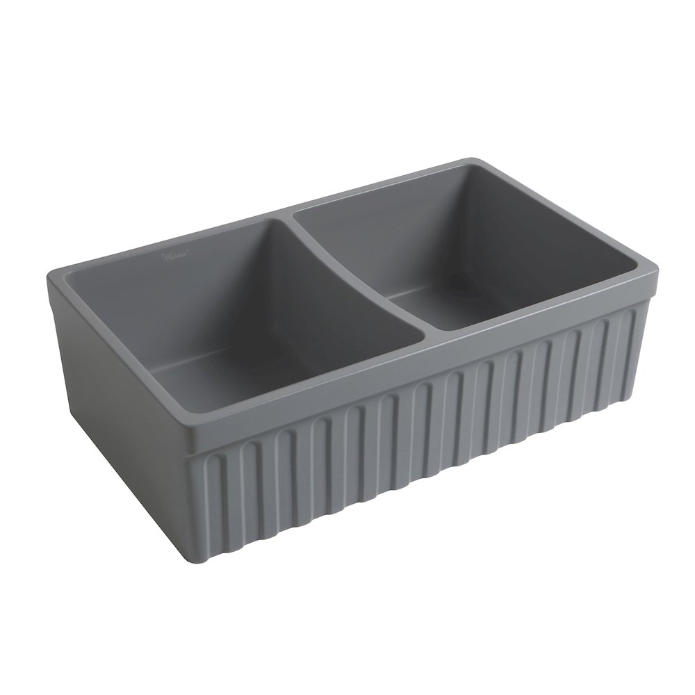 Farmhaus Quatro Alcove Reversible Matte Double Bowl Fireclay Kitchen Sink. Picture 2