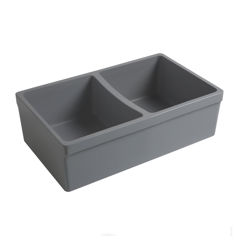 Farmhaus Quatro Alcove Reversible Matte Double Bowl Fireclay Kitchen Sink. Picture 3
