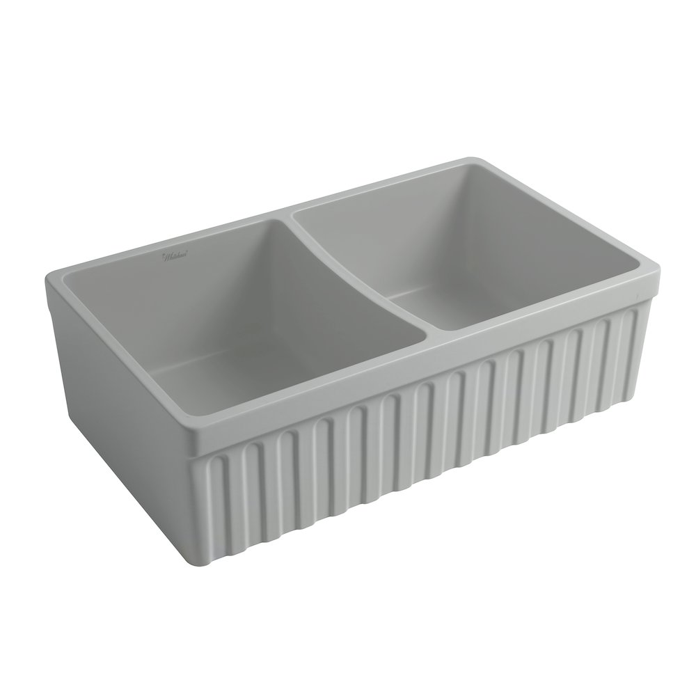 Farmhaus Quatro Alcove Reversible Matte Double Bowl Fireclay Kitchen Sink. Picture 2
