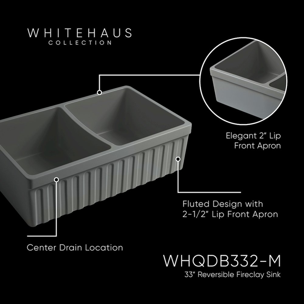Farmhaus Quatro Alcove Reversible Matte Double Bowl Fireclay Kitchen Sink. Picture 4