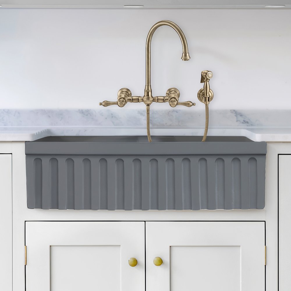 Farmhaus Quatro Alcove Reversible Matte Double Bowl Fireclay Kitchen Sink. Picture 5