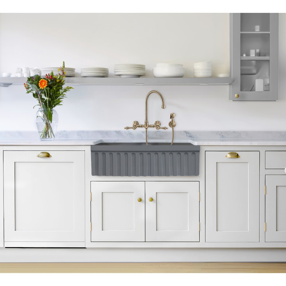 Farmhaus Quatro Alcove Reversible Matte Double Bowl Fireclay Kitchen Sink. Picture 6