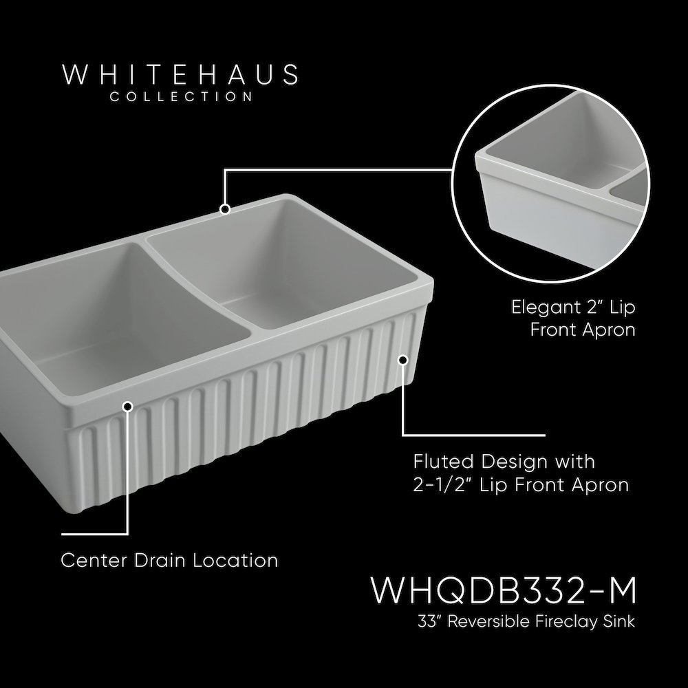 Farmhaus Quatro Alcove Reversible Matte Double Bowl Fireclay Kitchen Sink. Picture 4