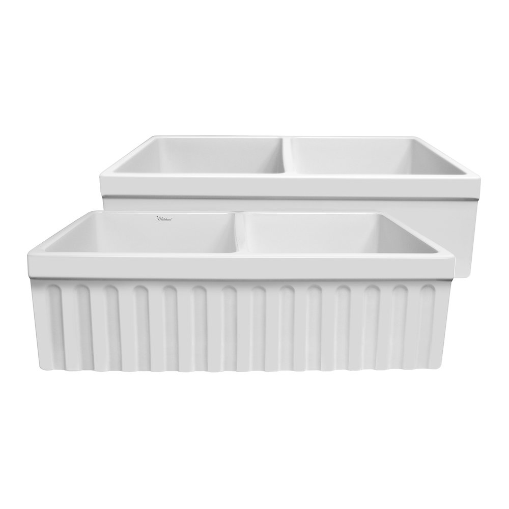 Farmhaus Fireclay Quatro Alcove Reversible Double Bowl Sink. Picture 1
