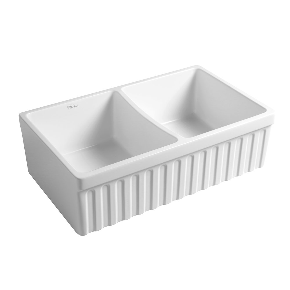 Farmhaus Fireclay Quatro Alcove Reversible Double Bowl Sink. Picture 2