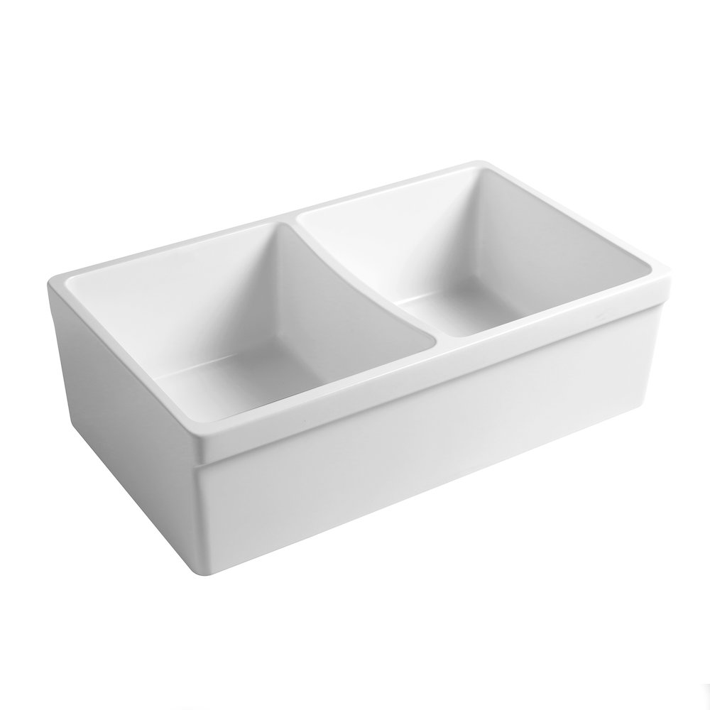 Farmhaus Fireclay Quatro Alcove Reversible Double Bowl Sink. Picture 3