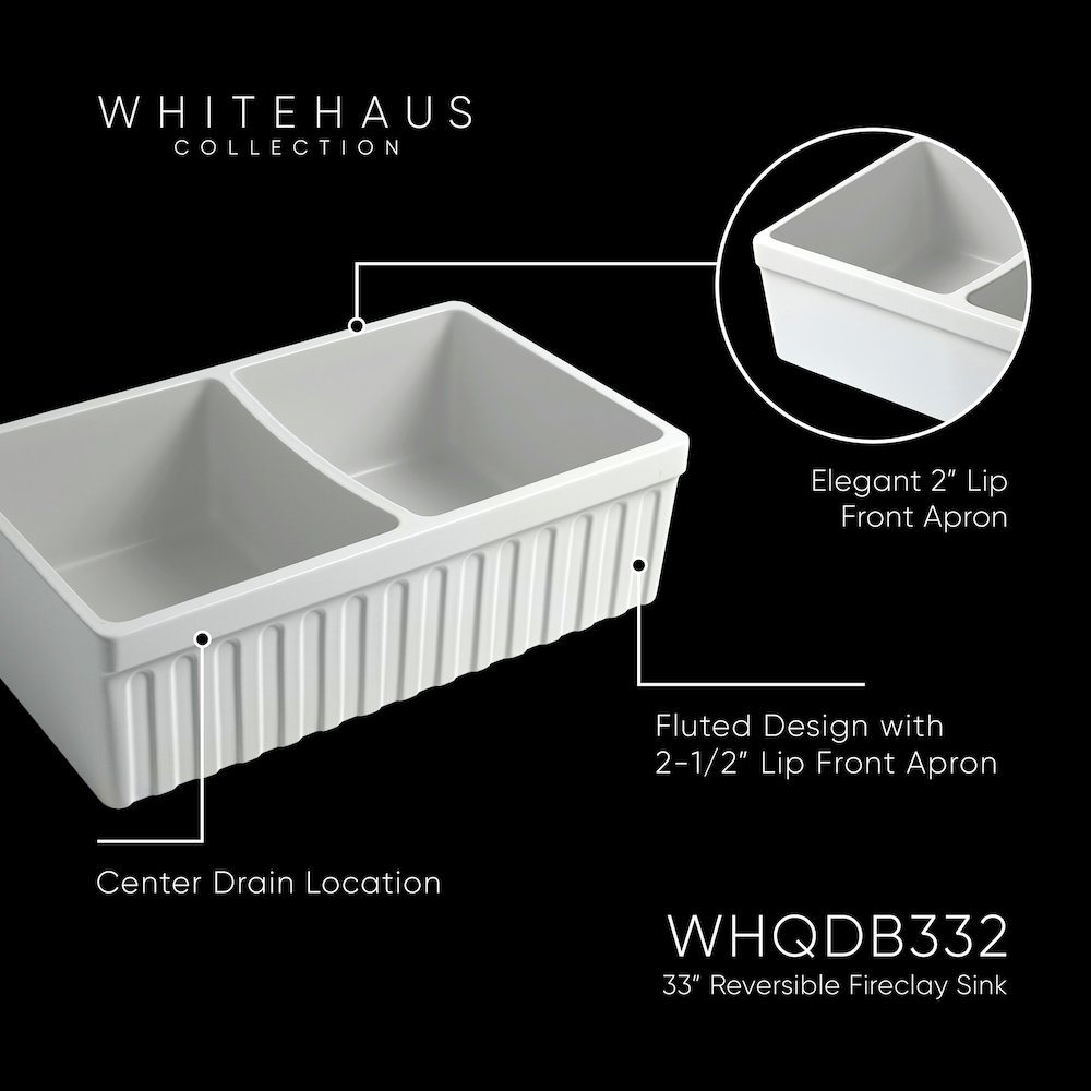 Farmhaus Fireclay Quatro Alcove Reversible Double Bowl Sink. Picture 4