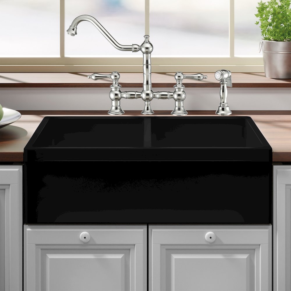 Farmhaus Fireclay Quatro Alcove Reversible Double Bowl Sink with 2" Lip on One Side and 2 ½" Lip on the Opposite Side. Picture 2