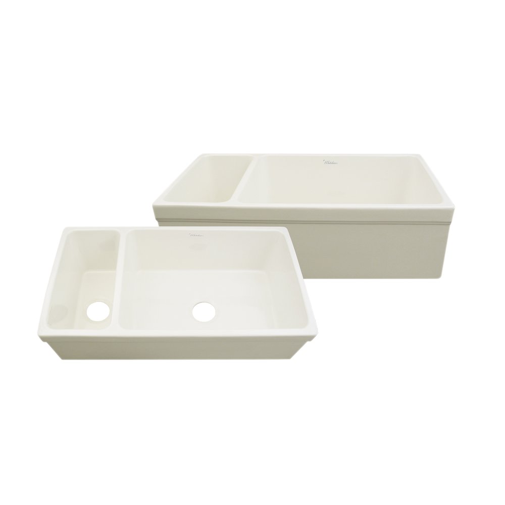 Farmhaus Fireclay Quatro Alcove Large Reversible Sink and Small Bowl. Picture 1
