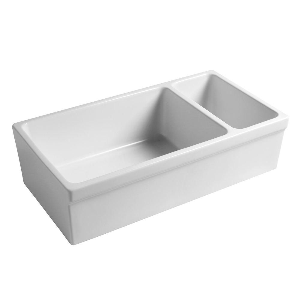 Farmhaus Fireclay Quatro Alcove Large Reversible Sink and Small Bowl with Decorative 2 ½" Lip on Both Sides. Picture 2