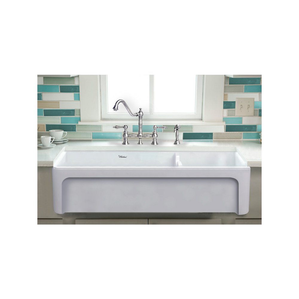 Glencove Fireclay 42" Large Double Bowl Reversible Sink. Picture 4