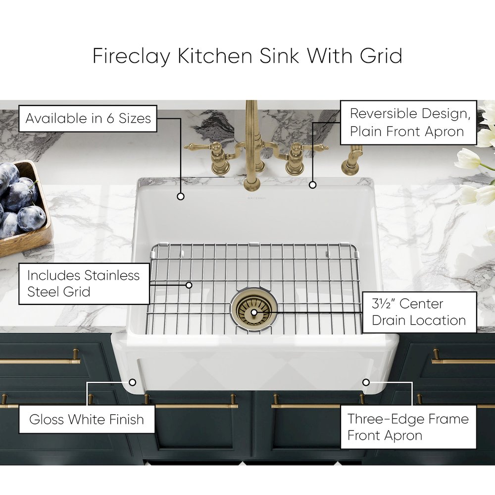 Collection 24" Reversible Single Bowl Fireclay Kitchen Sink. Picture 6