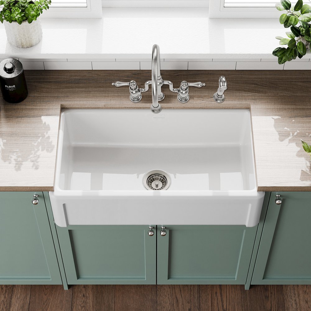 Collection 33" Reversible Single Bowl Fireclay Kitchen Sink. Picture 6