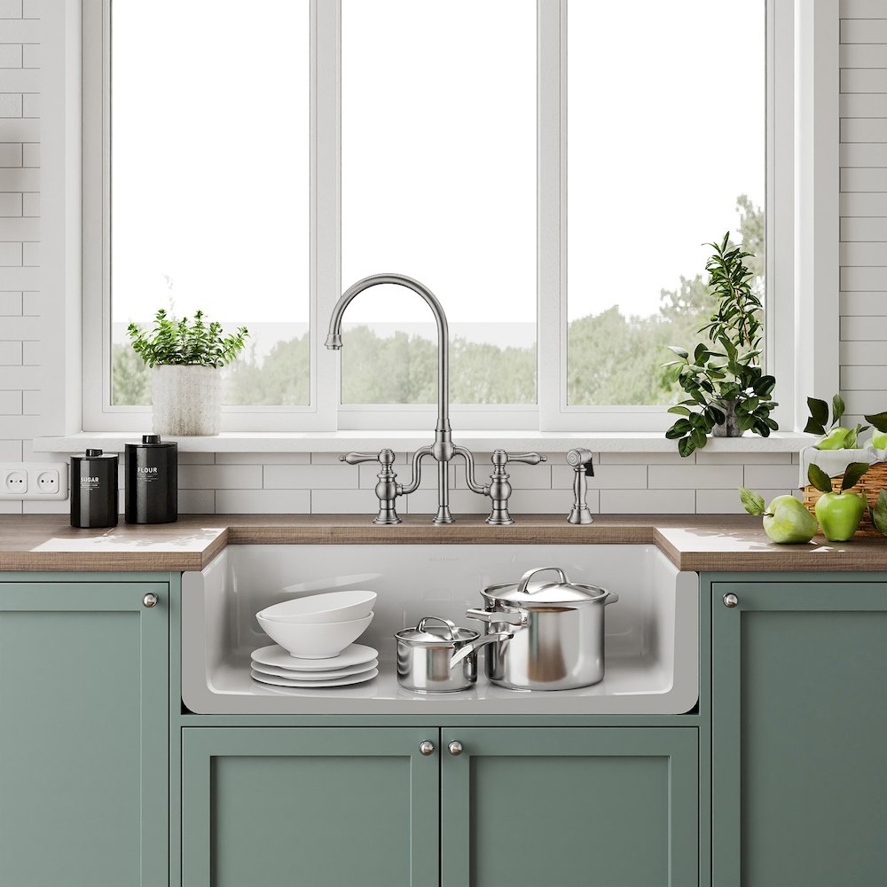 Collection 36" Reversible Single Bowl Fireclay Kitchen Sink. Picture 4