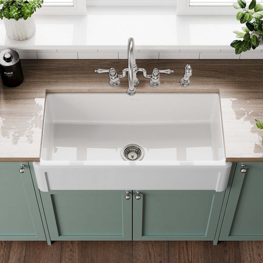 Collection 36" Reversible Single Bowl Fireclay Kitchen Sink. Picture 6