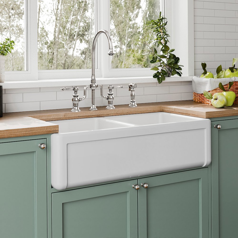 Collection 36" Reversible Double Bowl Fireclay Kitchen Sink. Picture 2