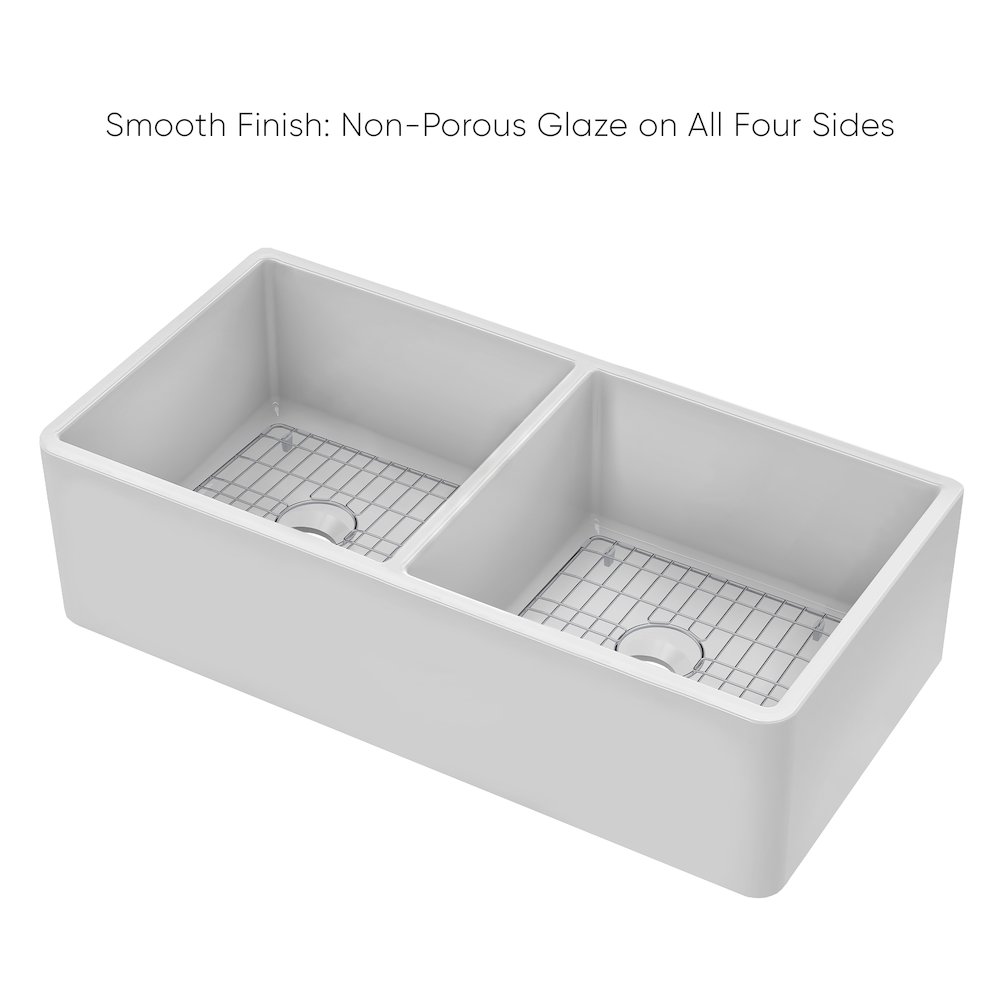 Collection 36" Reversible Double Bowl Fireclay Kitchen Sink. Picture 5