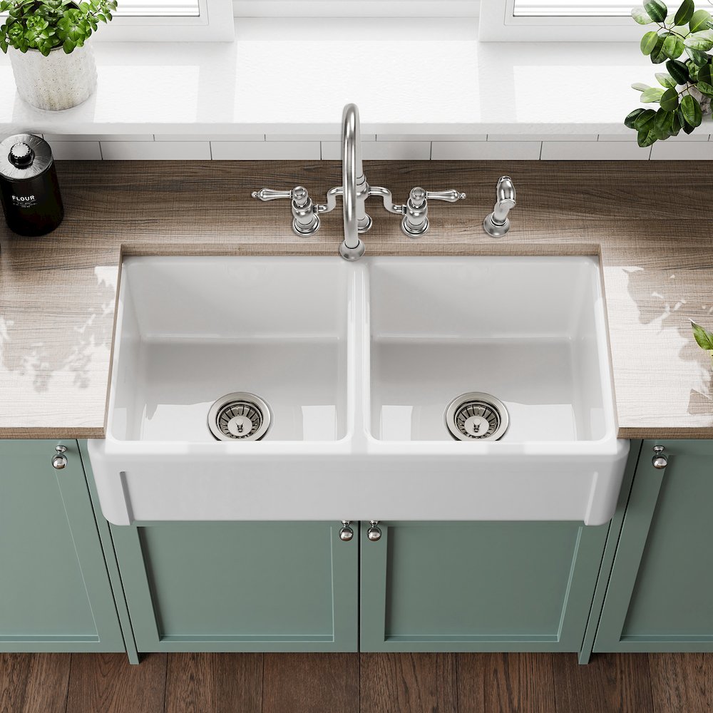 Collection 36" Reversible Double Bowl Fireclay Kitchen Sink. Picture 6