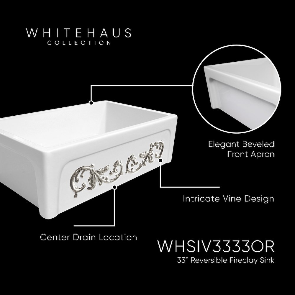 St. Ives Ornamental 33" Reversible Fireclay Kitchen Sink. Picture 4