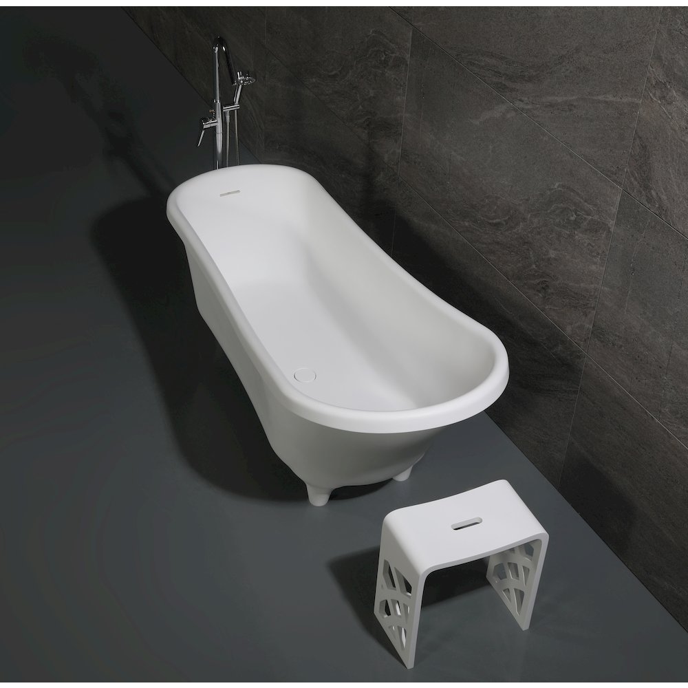 67" White Matte Clawfoot Solid Surface Resin Bathtub. Picture 3