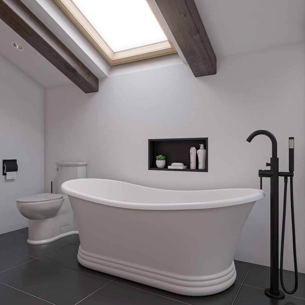67" White Matte Pedestal Solid Surface Resin Bathtub. Picture 4