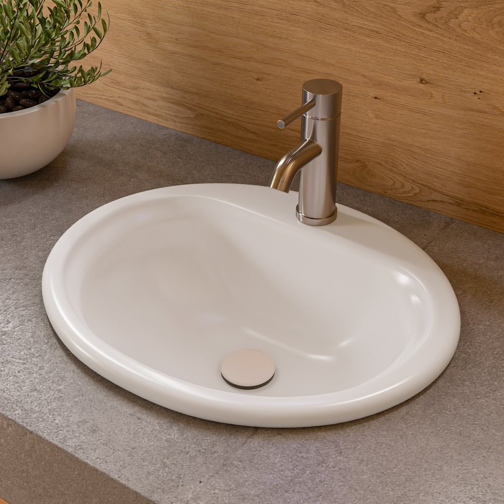 White 21" Oval Drop In Ceramic Sink with Faucet Hole. Picture 2